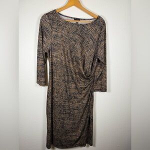 Talbots Faux Wrap Dress Brown and Black XL Stretchy Boat Neck Office Career NWT